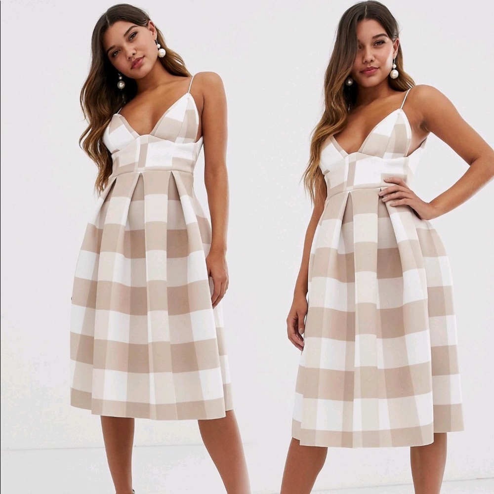 ASOS Design Check Corset details prom midi Dress | dress size is Us 8.